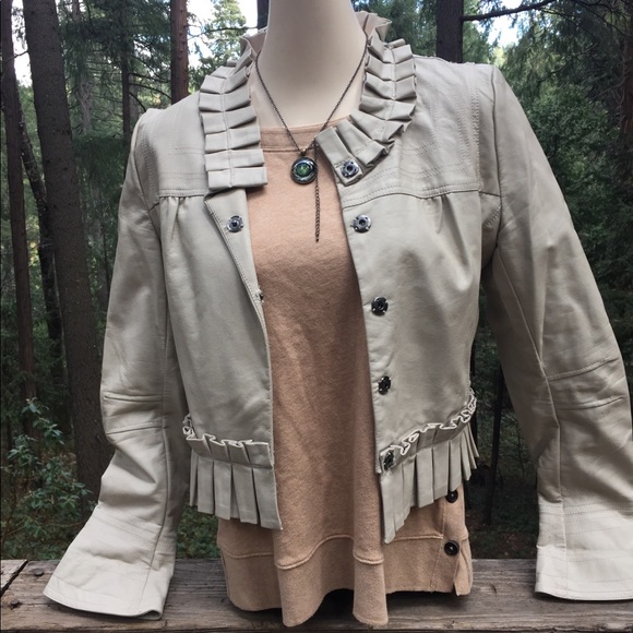 Bagatelle  creamy faux leather cropped oatmeal jacket ,HP 26-4 - Picture 13 of 16